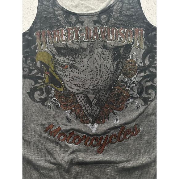 Harley Davidson Size S Short Sleeve Top Gray Stretch Rhinestone - Picture 7 of 7